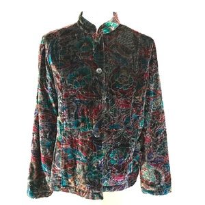 Chico’s Sz 1 (Med 8) silk blend velvet jacket coat